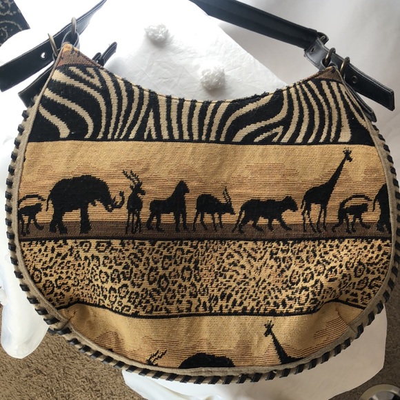 Unique Animal jungle print canvas shoulder handbag. - Picture 12 of 12
